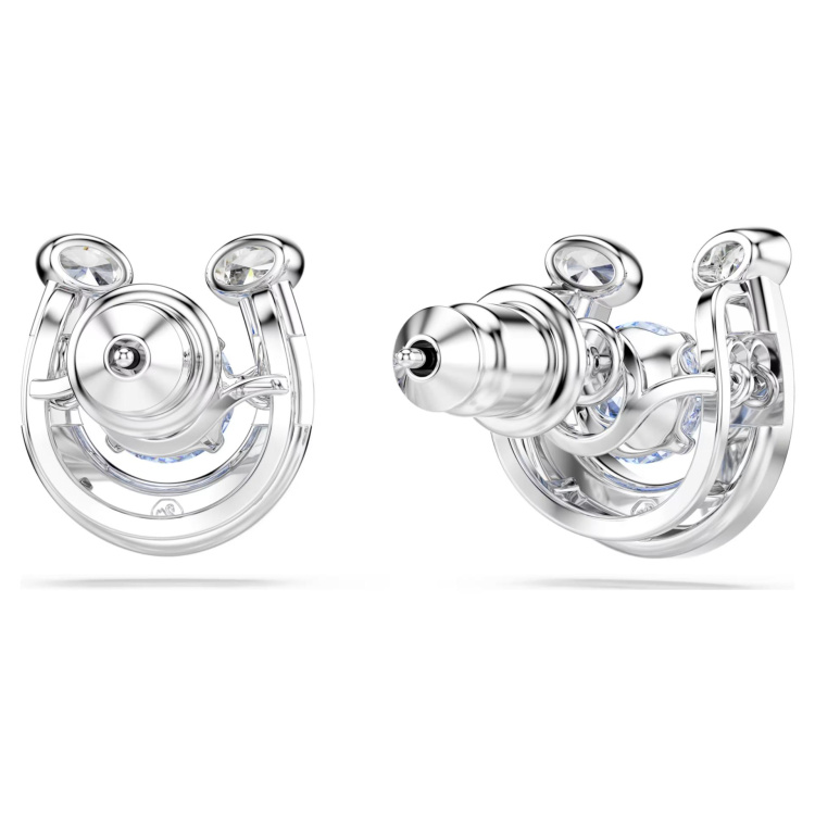 Symbolica stud earrings Round cut, Pavé, Horse shoe, Blue, Rhodium plated